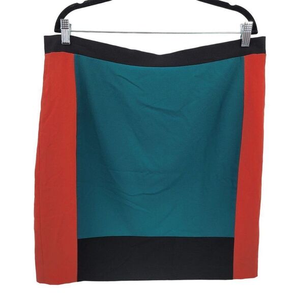 Narciso Rodriguez Pencil Skirt 16 Teal Rust Color Block 2 Way Zip Slit Edgy - Picture 1 of 15